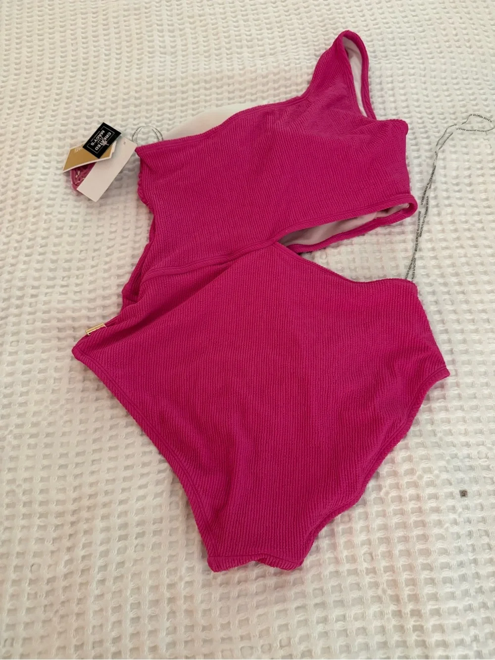 Michael Kors One-Shoulder Fuchsia Cutout Swimsuit with straps